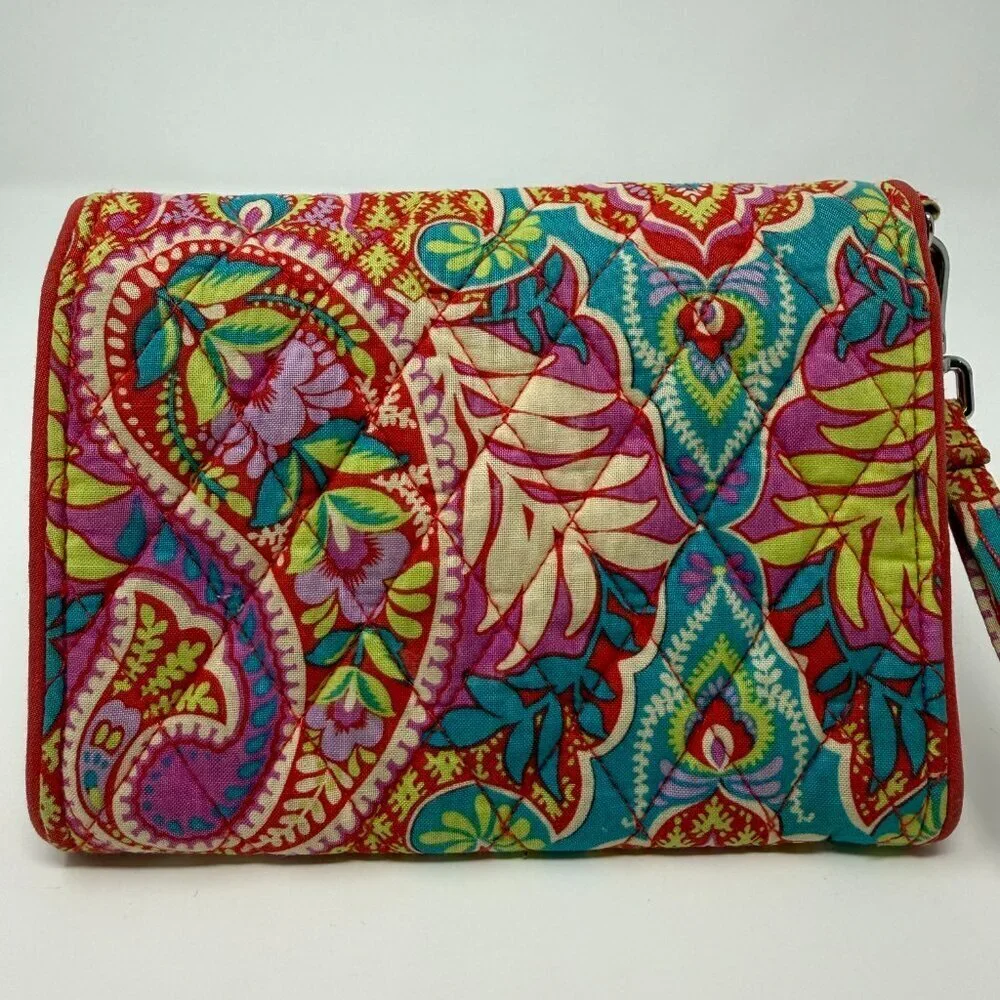 Vera Bradley Turn Lock Wrist Wallet Paisley In Paradise Quilted Wristlet Purse
